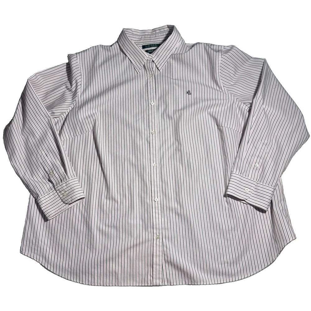 Lauren Ralph Lauren Women's 100% Cotton Striped Button-Down Shirt 3X Non-Iron